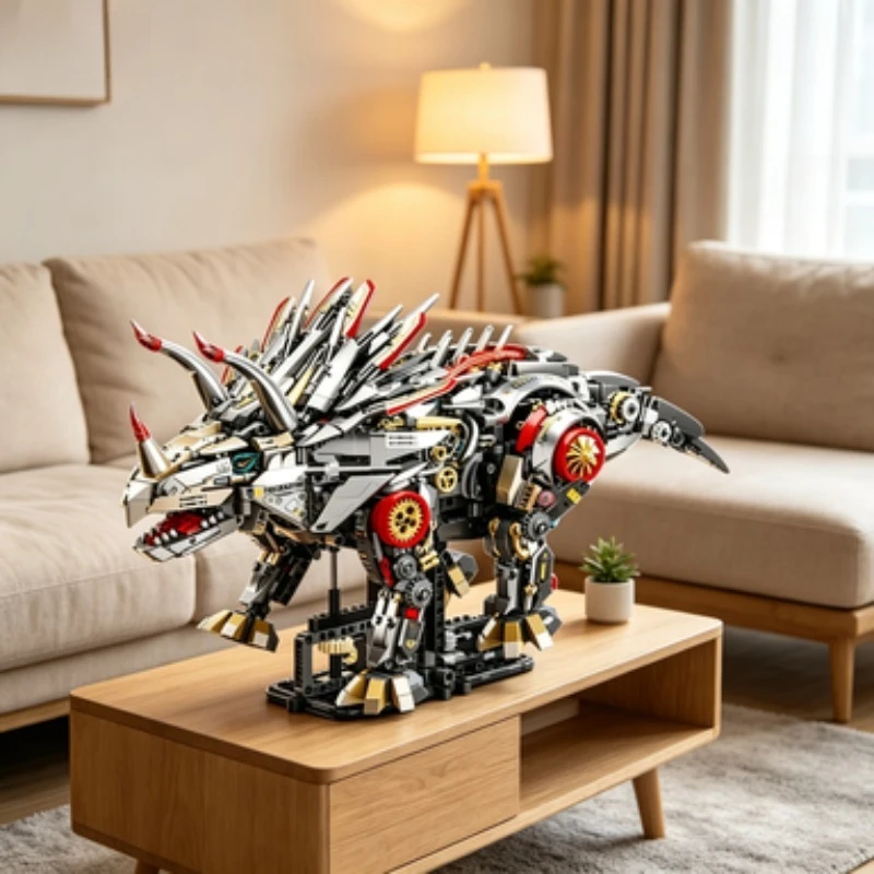 MOC 1688Pcs Technical Mechanical Triceratops Building Blocks, Gear Linkage Dinosaur STEM Model,Party Favor Holiday Souvenir Gift