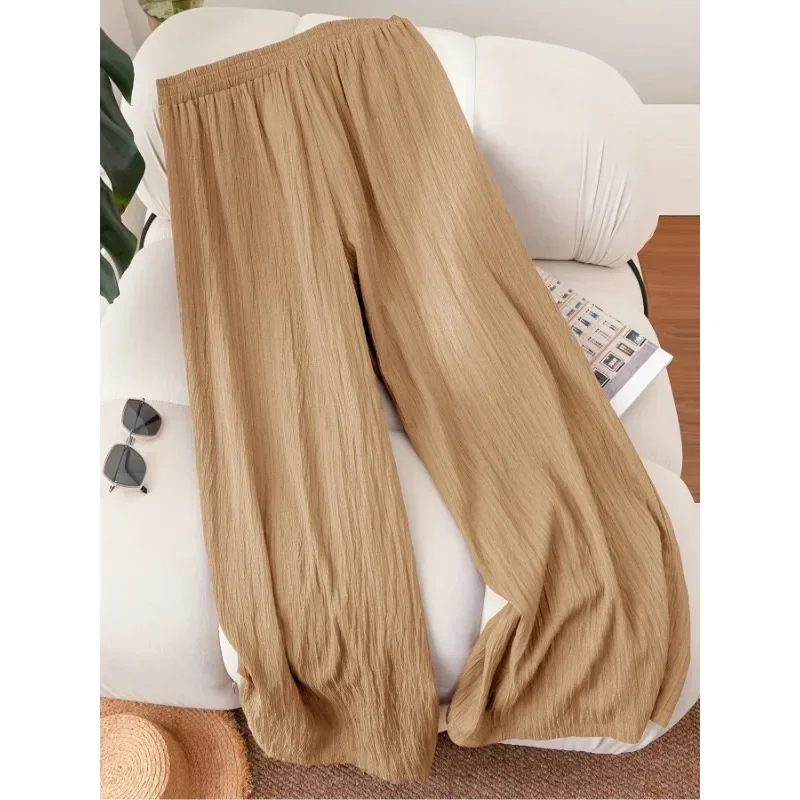 بالإضافة إلى حجم المرأة المألوف بلون واسعة الساق السراويل السيدات مرونة الخصر الرباط عارضة السراويل فضفاضة مريحة