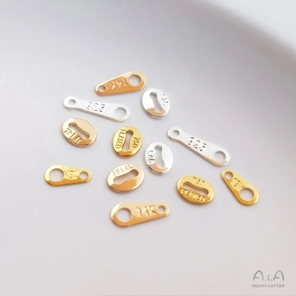 المشابك النحاسية 14K الذهب اللون مطلي فضة محفورة التسمية اتصال التشطيب 8 أحرف مشبك ورقة DIY الملحقات