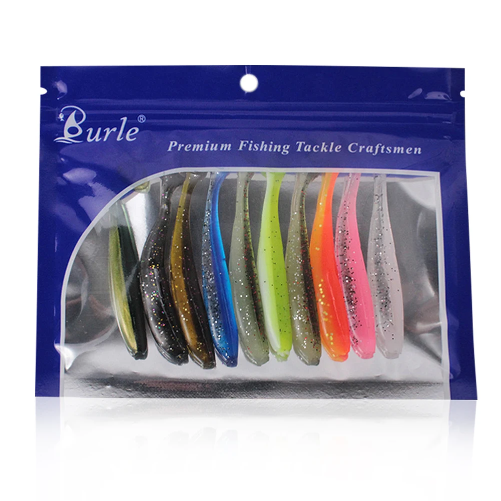 

10Pcs 9cm Fishing Lures T Tail Worm Soft Bait Plastic Paddle Tail Swim Baits for Bass Trout Freshwater Saltwater