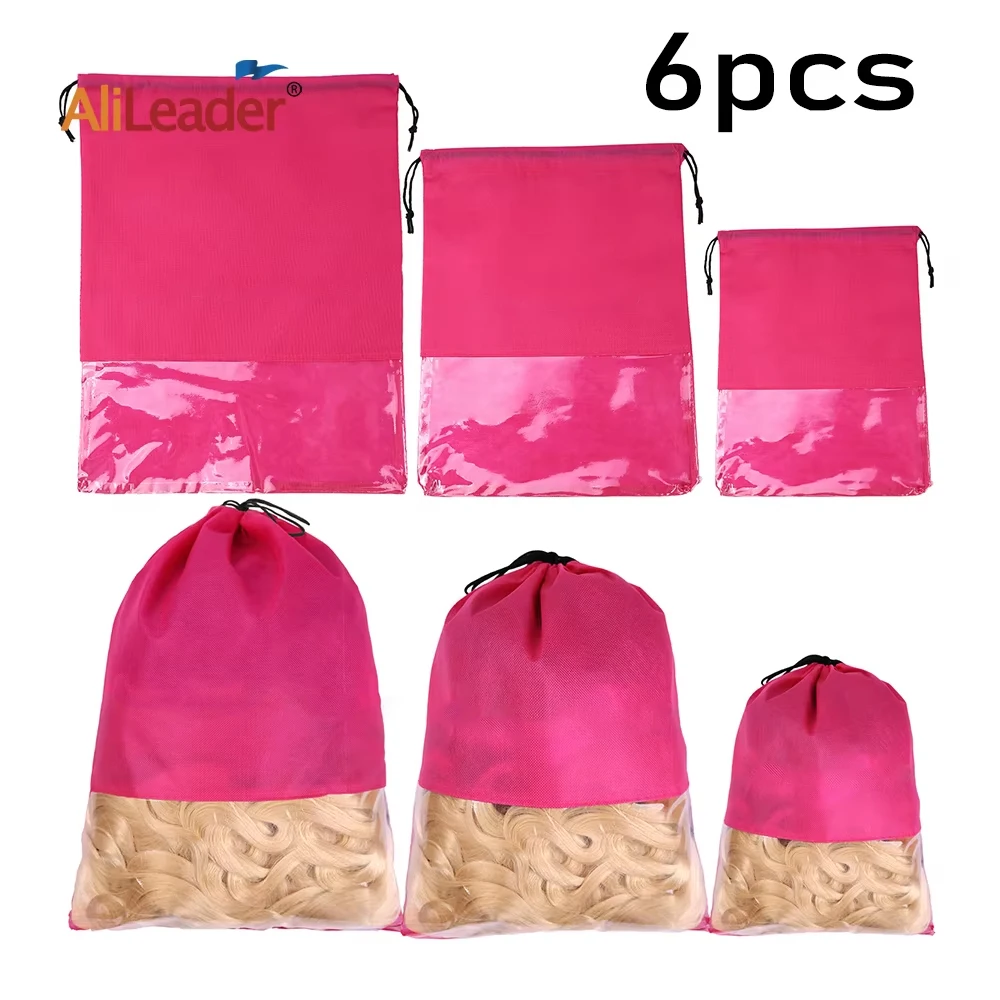 

6pcs Wig Storage Bags with Drawstring Satin Wig Bags for Hair Extensions Portable Travel Pouch Soft Material