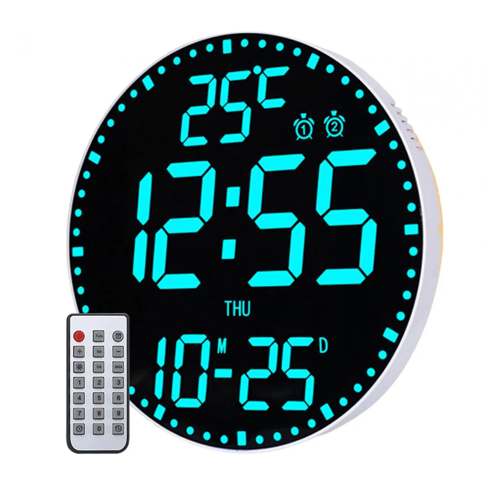 Wall Clock Digital with 7 Color Light Cycle Large Display and Snooze Feature for Bedroom Office Warehouse