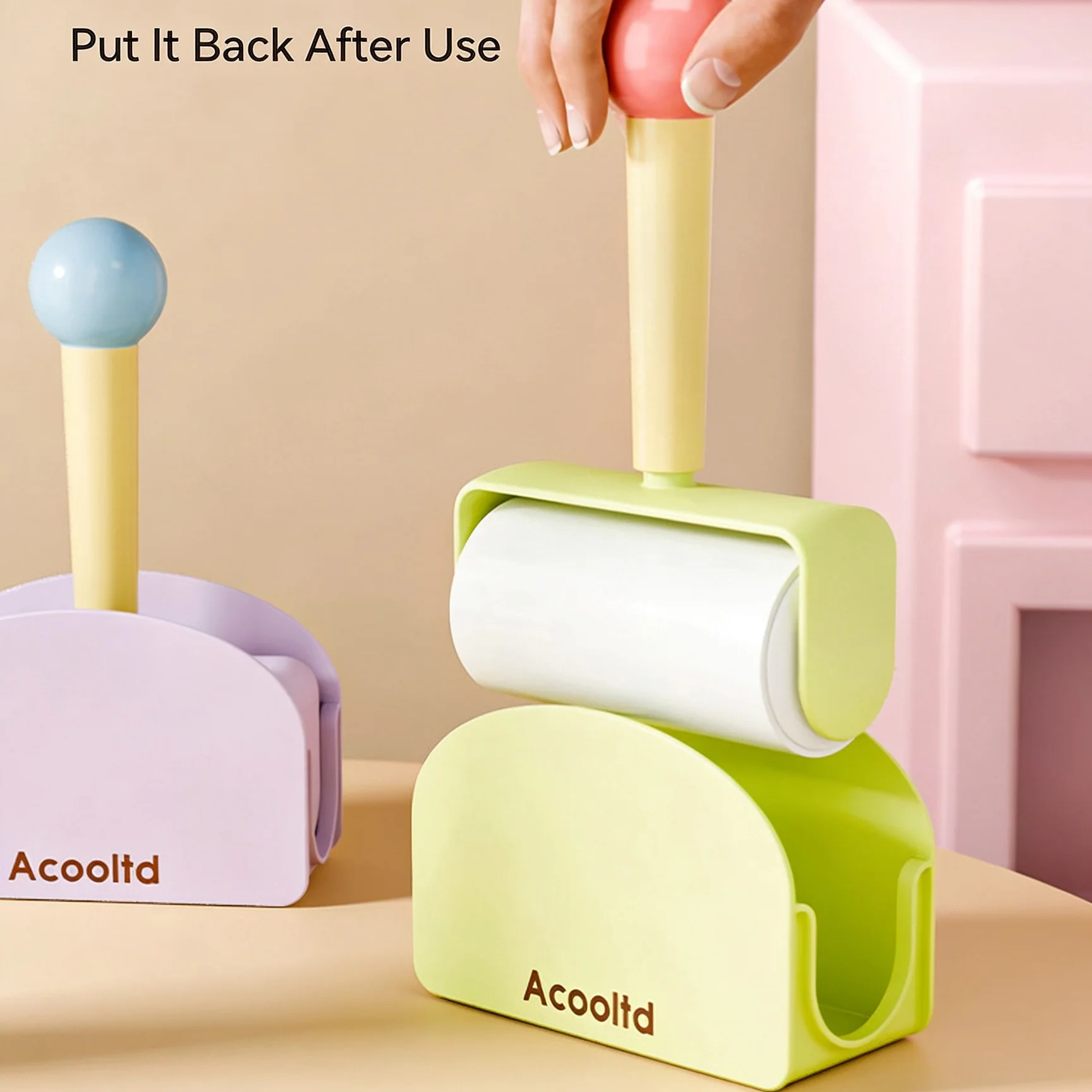 Aesthetic Mini Lint Roller Cute Desk Cleaning Tool with Replaceable Sticky Paper Roll, Portable Dust Hair Remover
