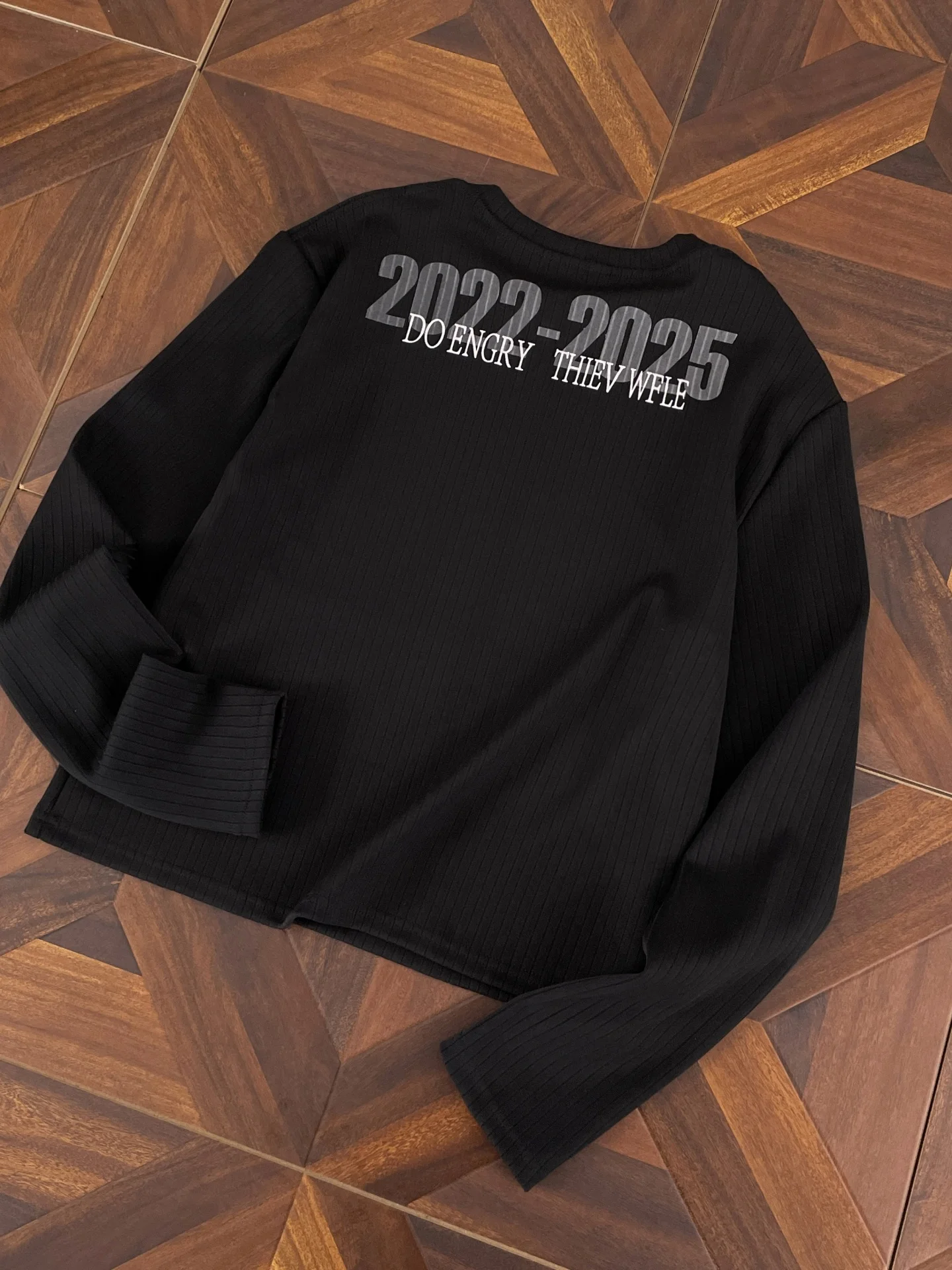 American Street Style Worn-In Print Black Base Shirt Men's Autumn  Lightweight Loose Long Sleeve T-Shirt Casual Top