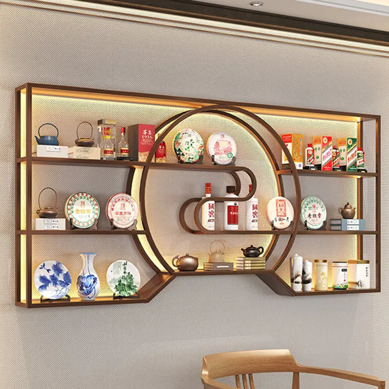 Wall-mounted multi-layer display rack New Chinese antique porcelain  Luminous Zen tea  Customized commercial Bogu rack