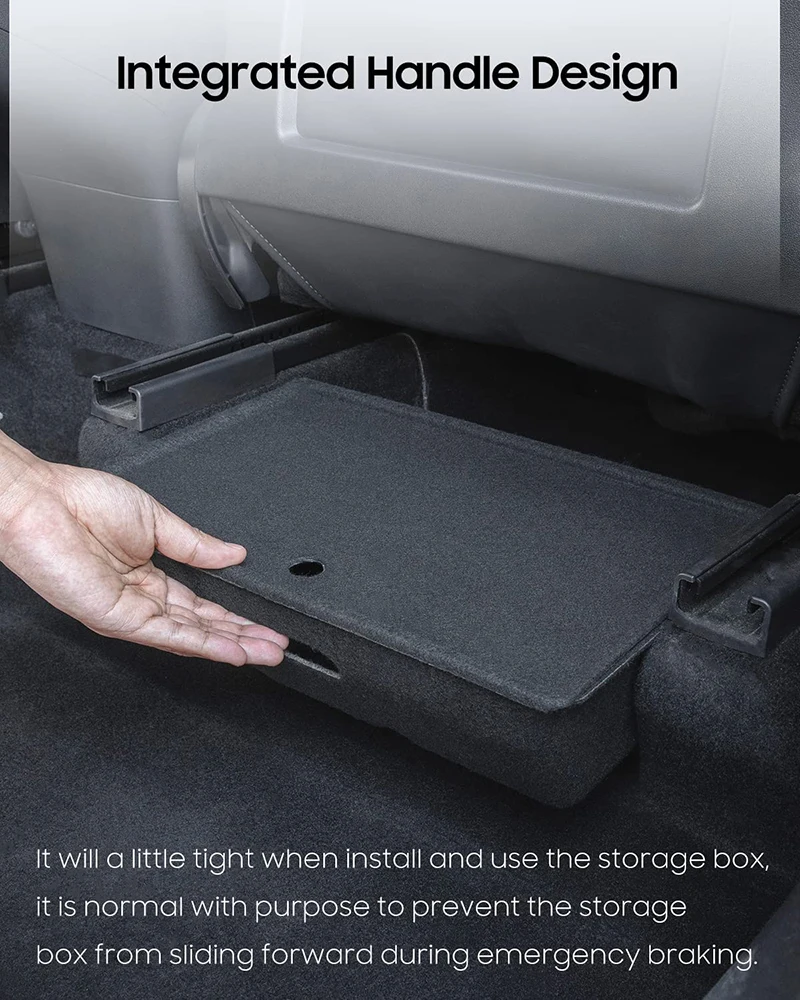 Tesla Model Y Under Seat Storage Box Organizer with Lid, Felt Texture Hidden Storage Tray Box Bins