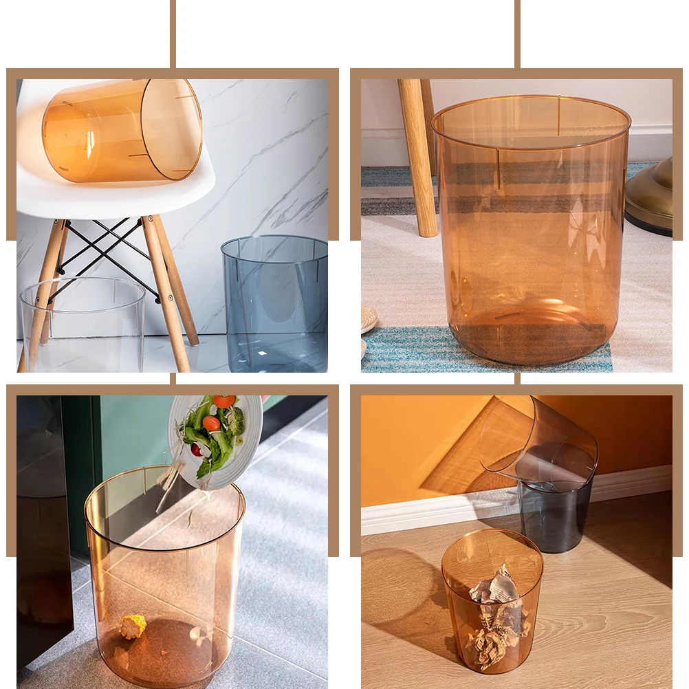 

Large Garbage Can Waste Basket Plastic Round Trash Bin Home Office Bathroom Bedroom Debris Storage Container PET Material Long