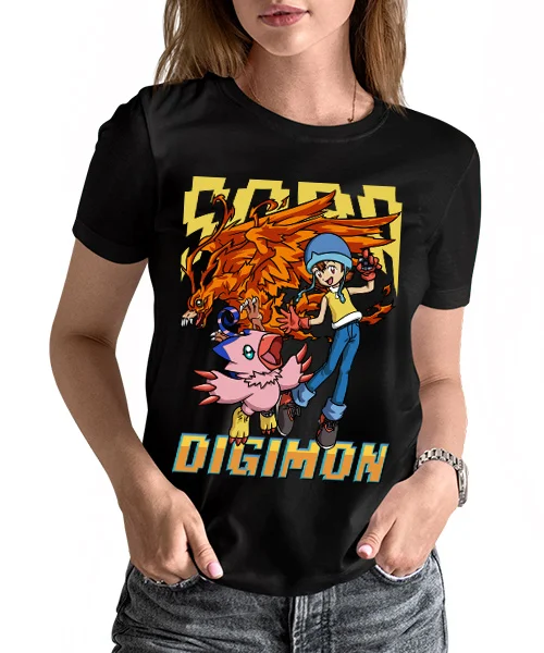 Anime T Shirt Japanese unisex Digimon Sora y Biyomon Transformación ​Birdramon