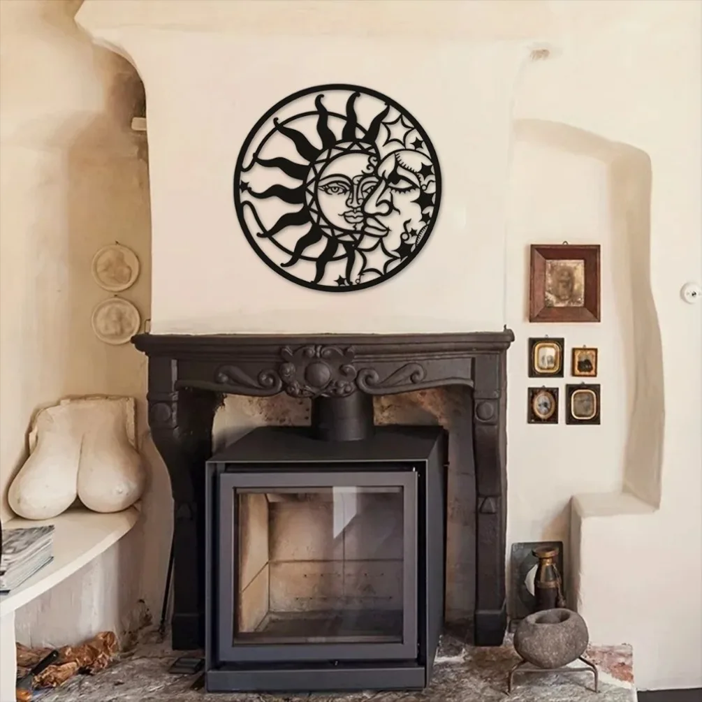 Sonne, Mond und Sterne Metall-Wandkunst, Ästhetische Eisenskulptur, Hängende Wanddekoration für Wohnzimmer, Himmlische Dekoration, Geschenk