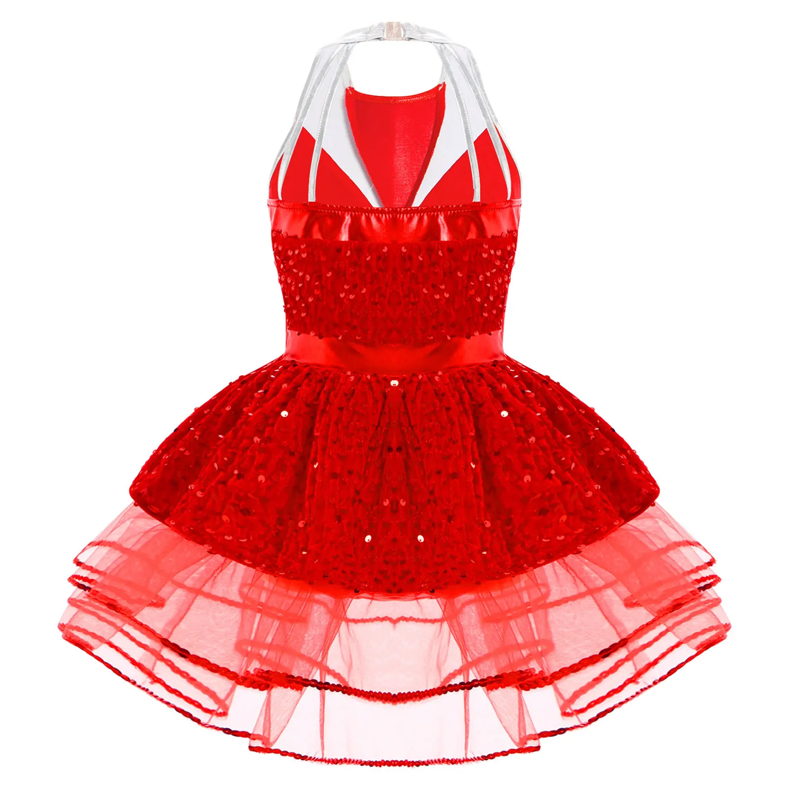 Kid Girl Sleeveless Ballet Skirted Leotard Shiny Dance Tutu Dresses Sequins Gymastics Leotard Figure Skating Performance Costume