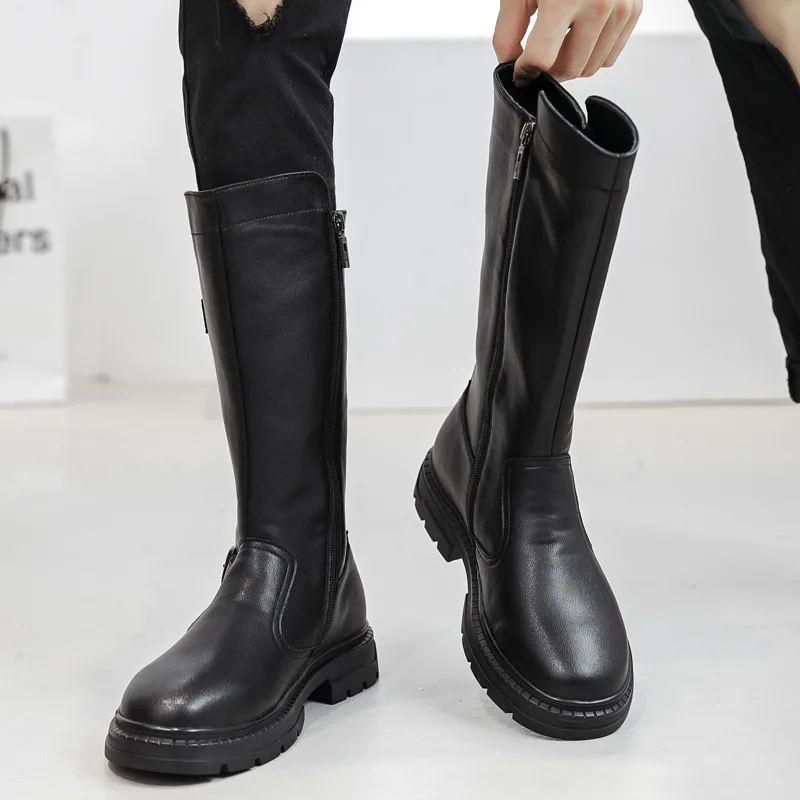 large size men casual cosplay performance show high boots designer genuine leather shoes cowboy knight boot long motorcycle bota