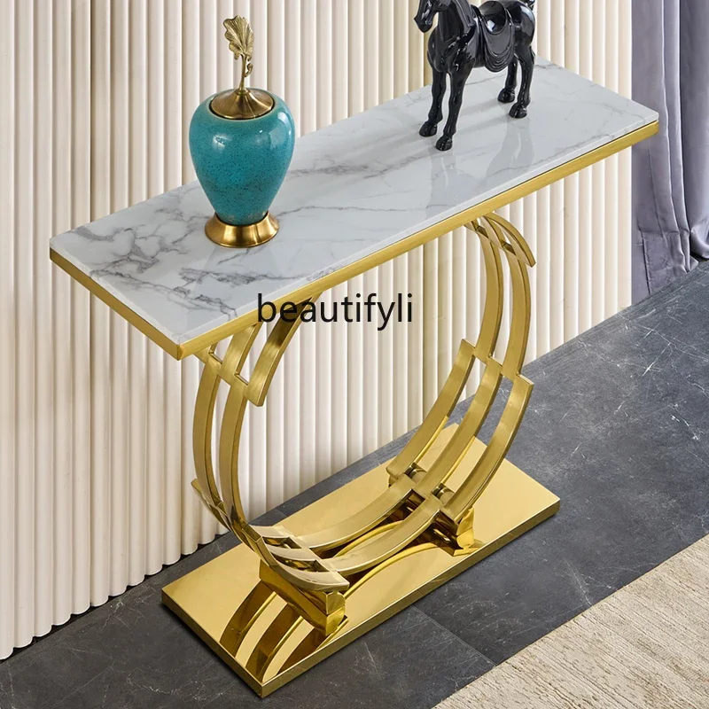 

Italian light luxury rock slab marble entrance table designer creative luxury stone entrance table1184