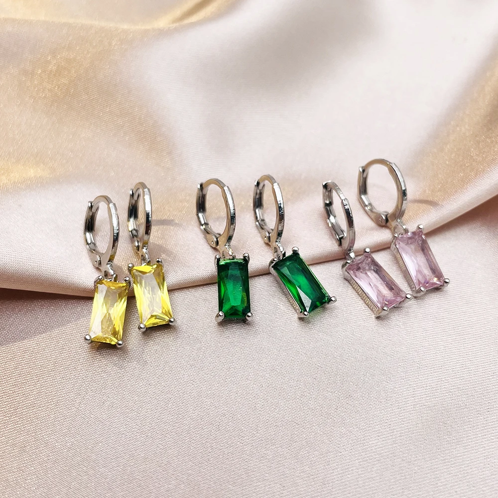 

2 Pc Fashion Color Square Geometric Diamond Gorgeous Zircon Copper Gold Earrings Charms Women Daily Party Gift
