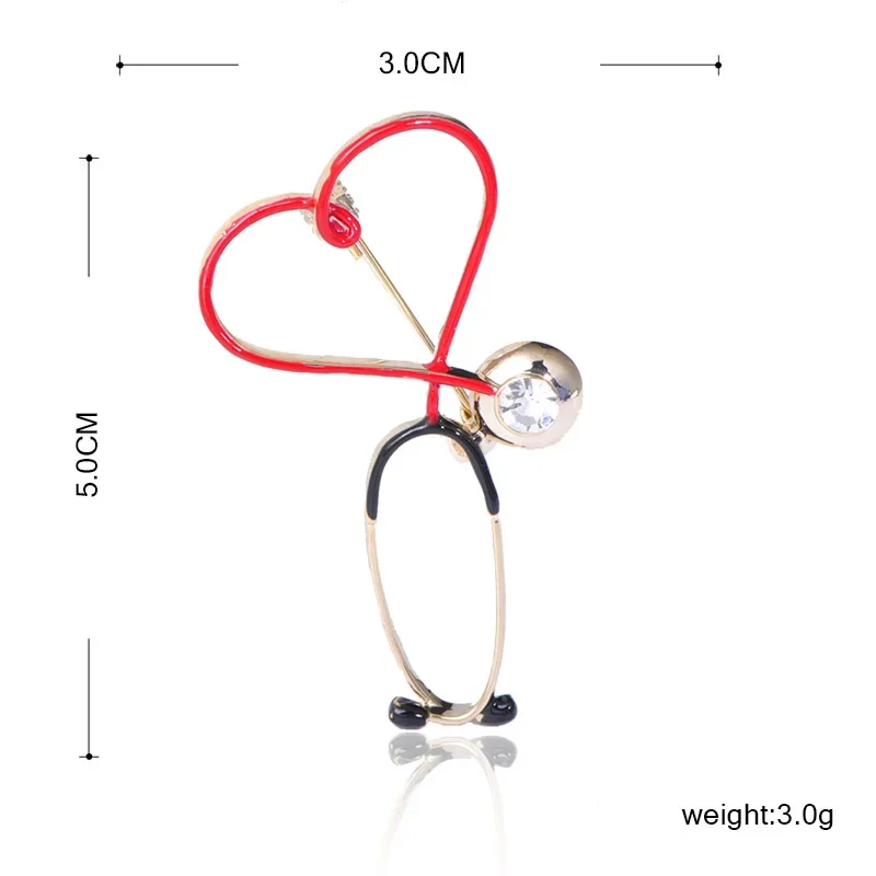 Blucome Copper Love Heart Stethoscope Brooches For Women Men Doctor Nurse Medical Brooch Collar Clip Badge Pins Christmas Gift