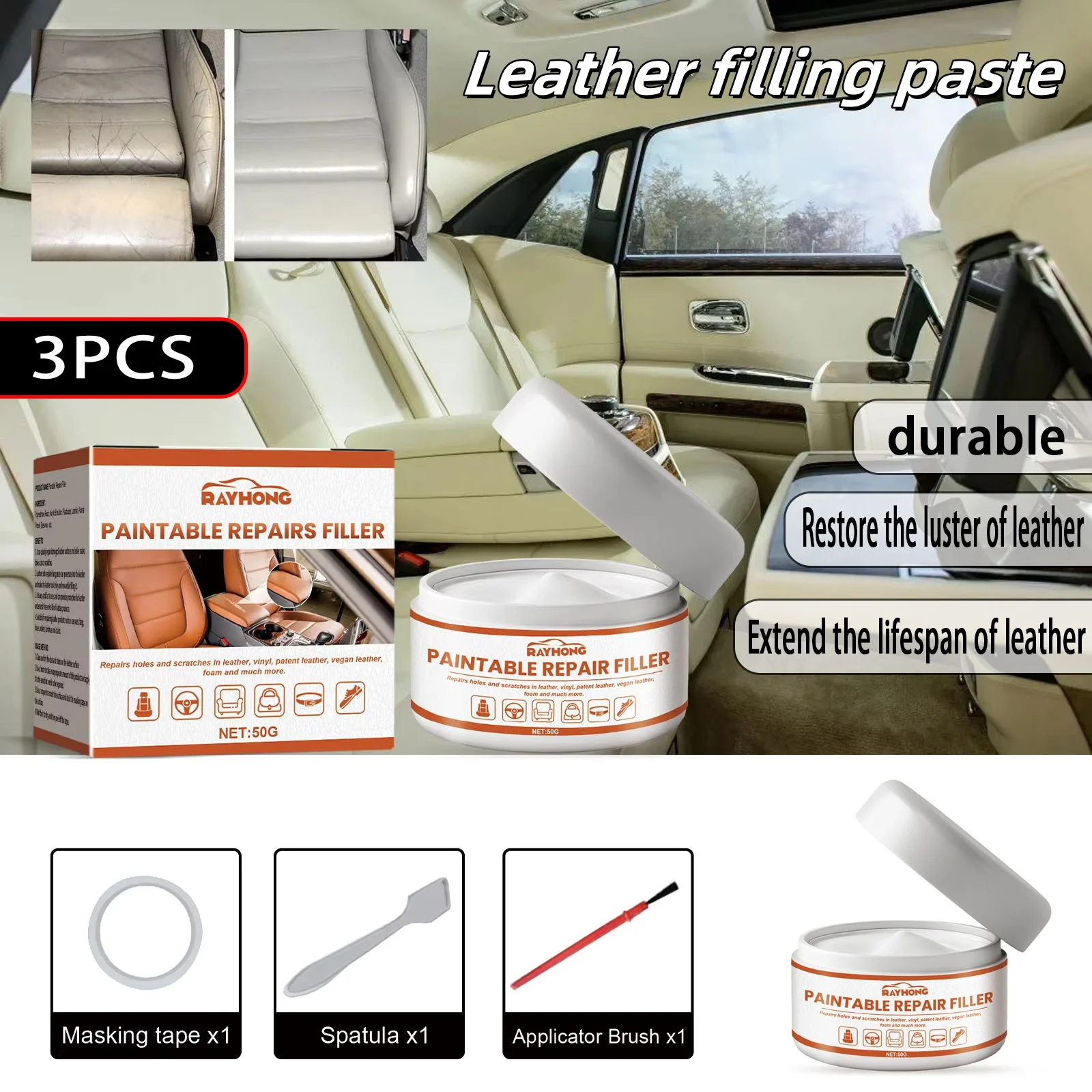 

3PCS Leather Filler Paste Furniture Care Sofa Home Leather Sofa Leather Shoes Belt Leather Clothing Light Weight For Car Seat