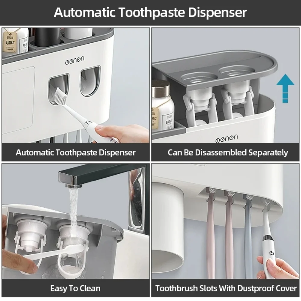 Bathroom Accessories Set Magnetic Adsorption Inverted Toothbrush Holder Automatic Toothpaste Dispenser Squeezer Storage Rack