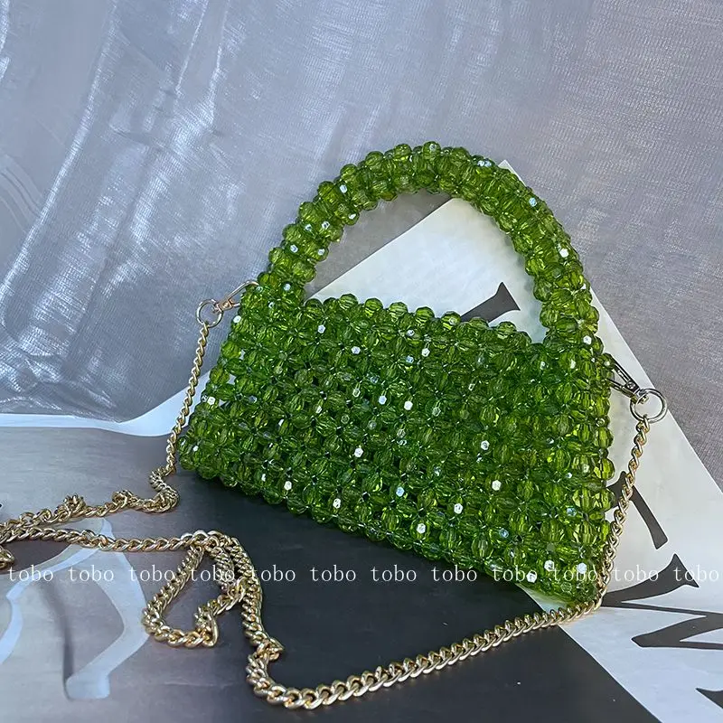 Small Bead Bag Designer Crossbody Bags Clear Acrylic Crystal Pearl Beaded Box Totes Green Customized Women Woven Purse 2022