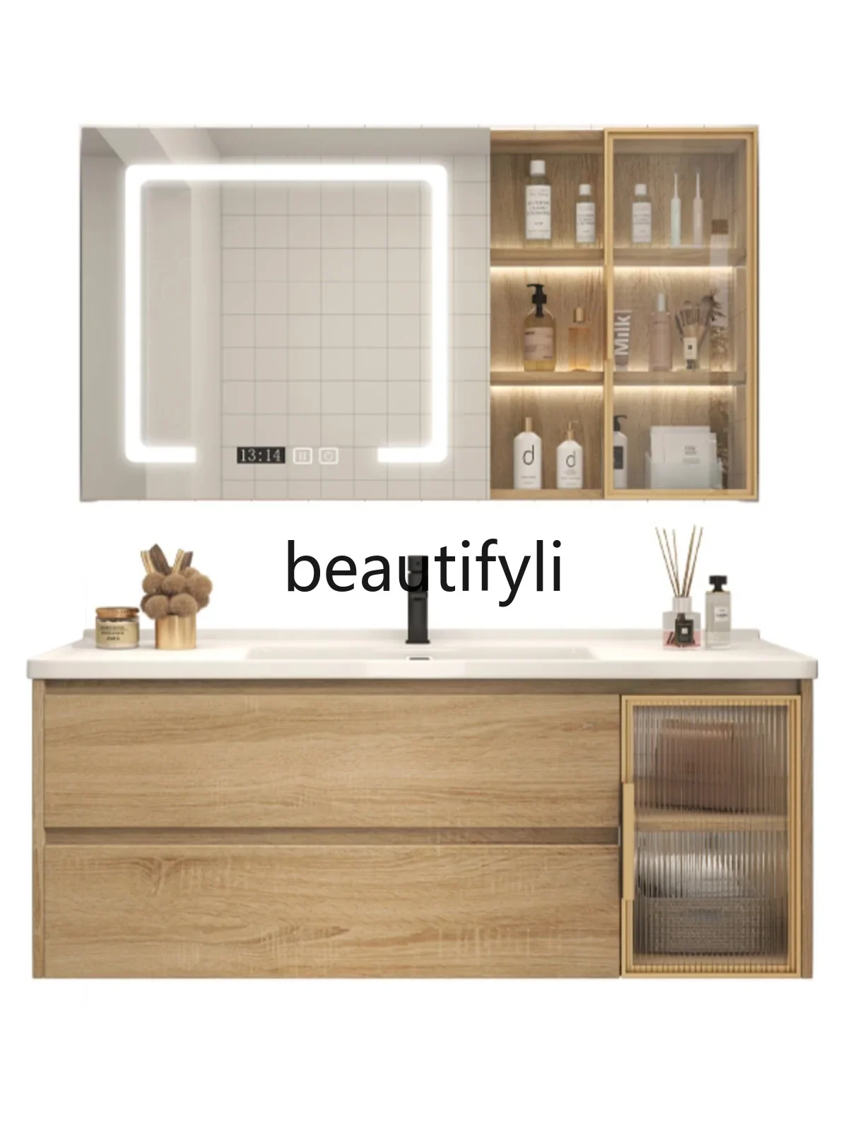 Log wind bathroom cabinet mirror  toilet washbasin washbasin cabinet integrated washbasin cabinet set