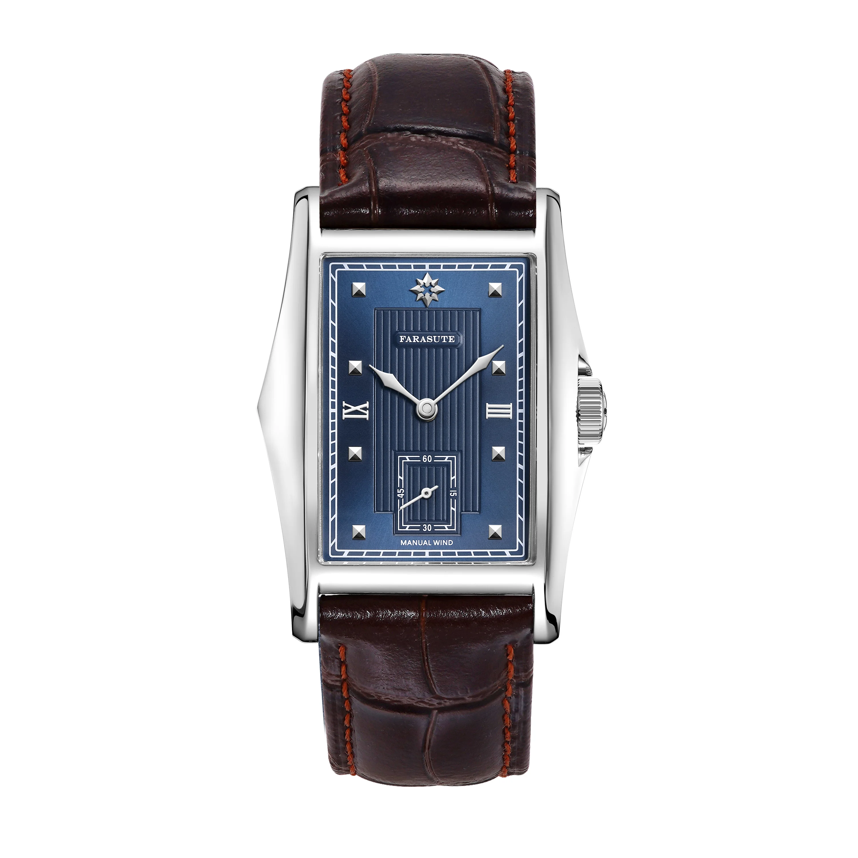 FARASUTE Mode Saphir Quadratische Manuelle Mechanische Armbanduhr für Herren Edelstahl Wasserdichte Uhr Reloj Hombre