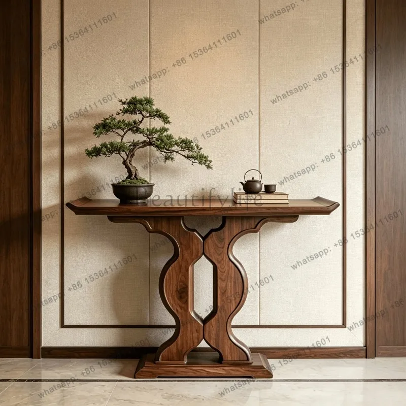 YJ 2026 New Solid Black Walnut Console Table Popular New Chinese Narrow Long Strip Design Hallway End View Side Table