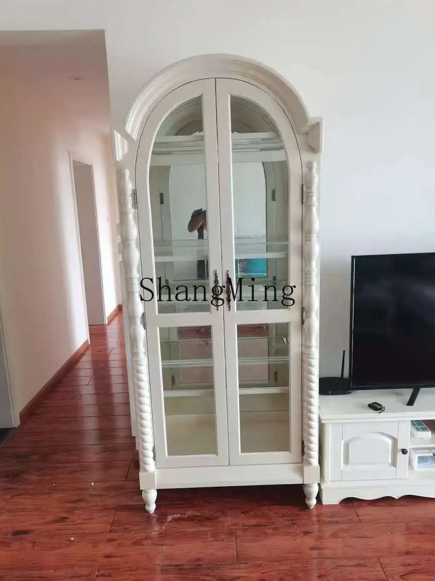 DHY all solid wood double door simple retro home living room wall glass display cabinet