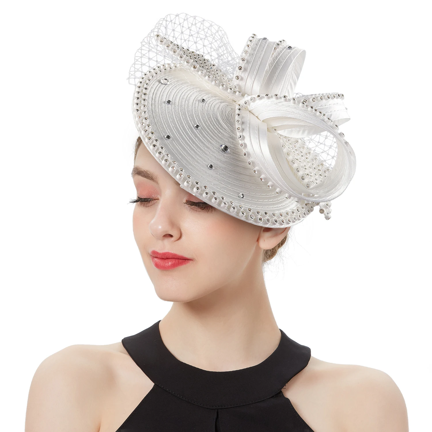 Perfect Satin Fascinator Fancy Hair Accessories Multicolour Kentucky Derby Hats Tea Party Hat Feather Headdress with Veil Female