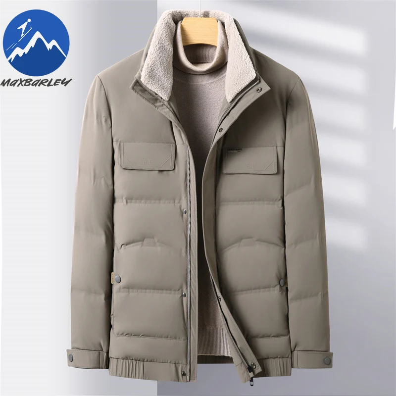 Maxbarley High-end Down Jacket Men 2025 New Winter Trendy Detachable Fur Collar Puffer Jacket Normcore White Duck Down Warm Coat