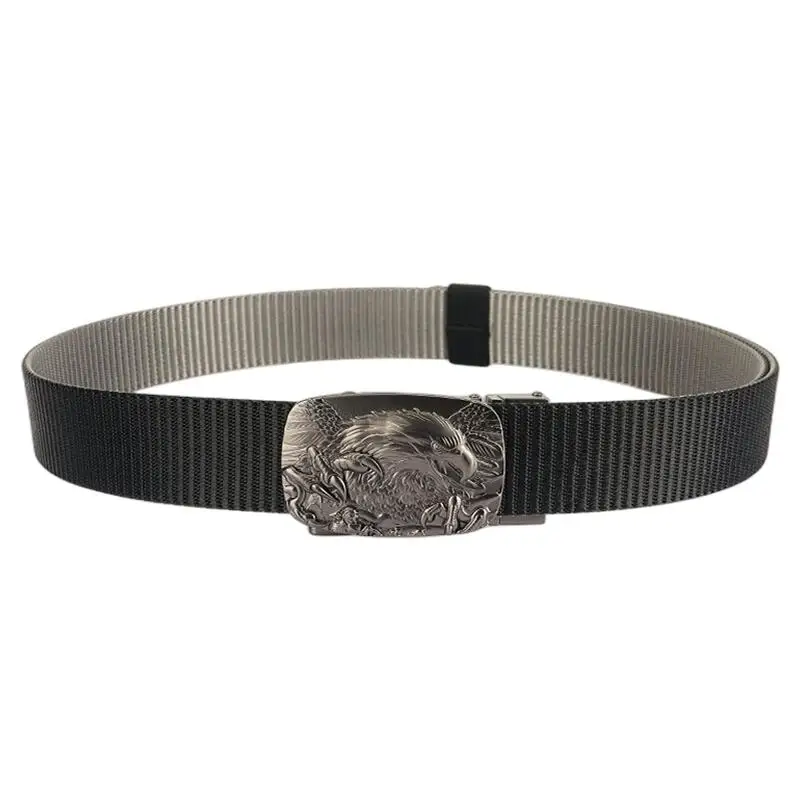 SupSindy Man Double-sided Nylon Belt Eagle Rotate Metal Automatic Buckle Canvas Belts for Men Jeans Waistband Bicolor Male Strap