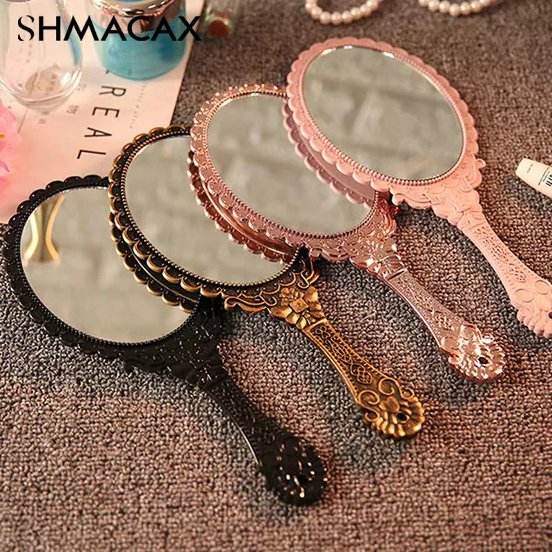 1 Stuks Draagbare Vintage Make-Up Spiegel Hand Hold Ovale Ronde Spiegel Nobel Herstel Oude Manieren Court Spiegel Schoonheid Tool