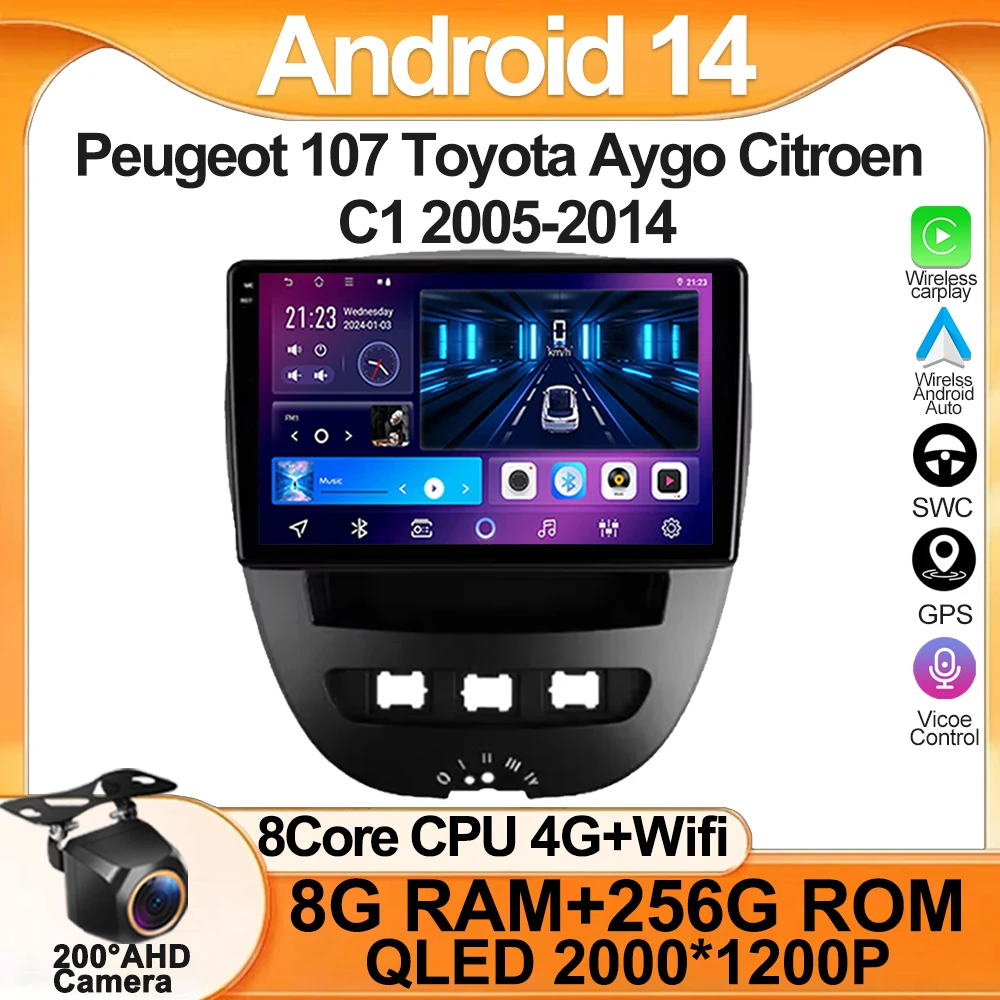 

car android For Peugeot 107 Toyota Aygo Citroen C1 2005-2014 Multimedia autoradio WIFI Wireless Carplay Android Auto Car Radio