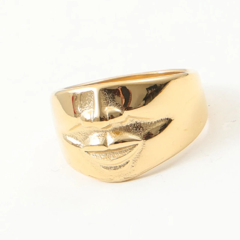 High End PVD Mask Shaped Ring Stainless Steel Ring for Women Gold Plated Jewelry