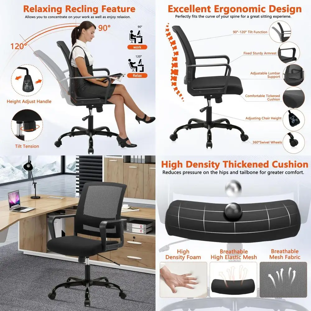

Black Ergonomic Mesh Office Chair with Adjustable Height and Lumbar Support, Swivel Desk Chair for Home and Conference