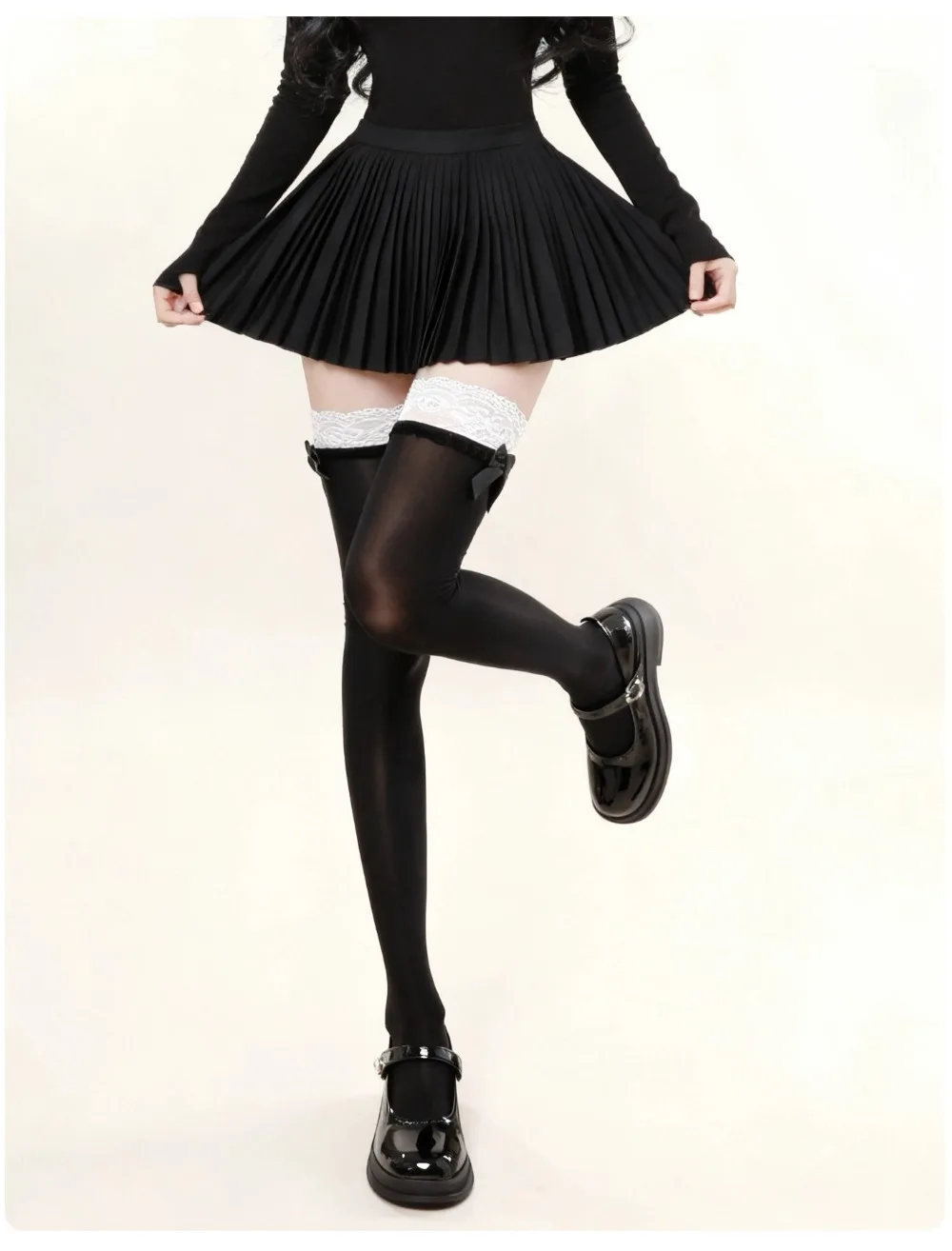 8D Ultra Sheer schwarze oberschenkelhohe Strümpfe mit Schleife, transparente Nylonstrümpfe für Damen, elegante Socken für den täglichen Gebrauch, Party, Cosplay, JK, Lolita – Detail 27