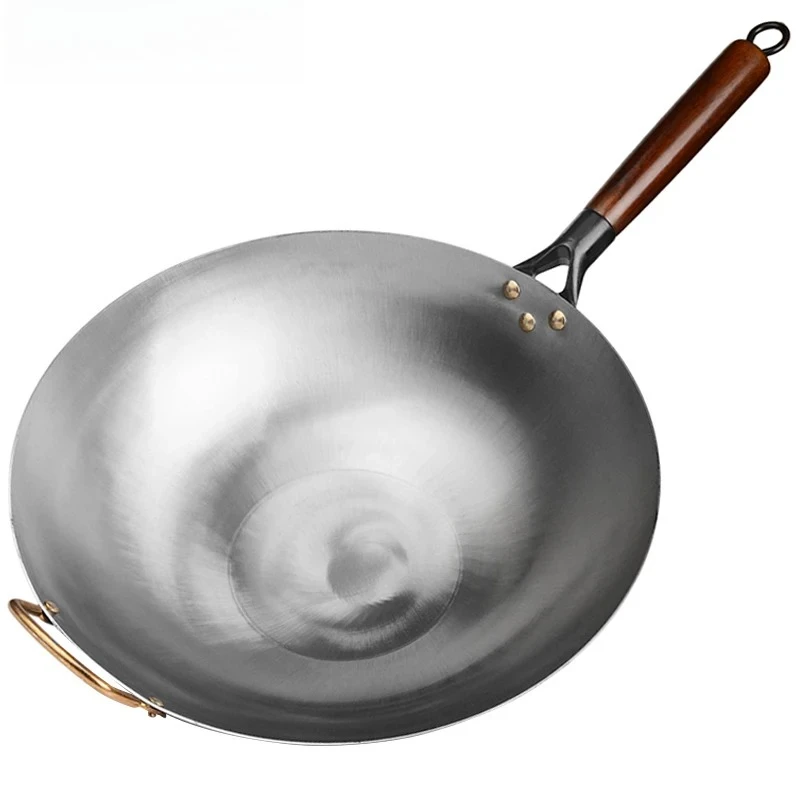 

Traditional Iron Wok,Non-coating Woks Hand Forged for Kitchen PanWooden Handle Wok Kitchen Gas Pot Cookware