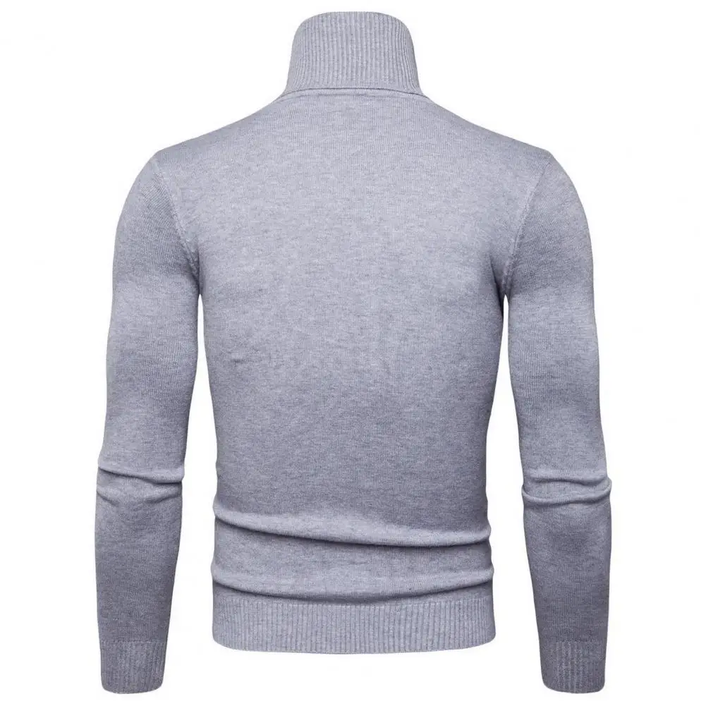 Stretchy Casual Top Men's Slim Fit High Collar Knitted Sweater for Fall Winter Plus Size Pullover for Daily Wear Sports Long