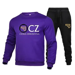 Mens Women Sportswear+Pants Set Pullover Unisex Fleece Sweaters Trousers Outfits CZ Ceska Zbrojovka Firearms Tracksuits Hoodies