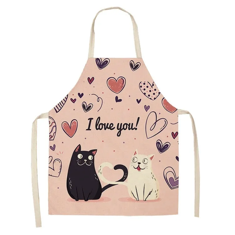 Cute Cat Pattern Kitchen Bibs for Women Home Cleaning Aprons Home Cooking Men\'s Chef Sleeveless Aprons