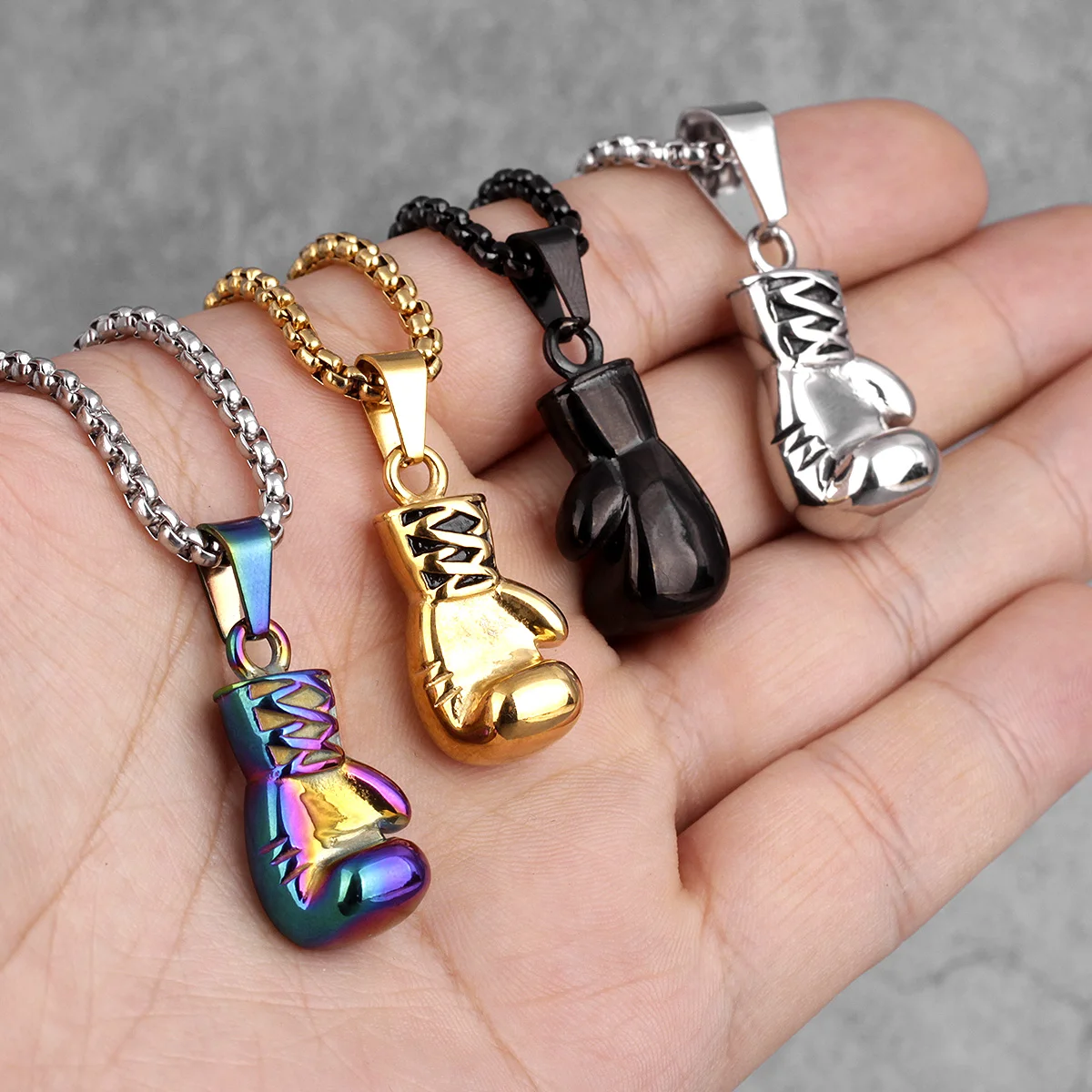 Boxing Gloves Boxer Men Necklaces Pendants Chain Punk Trendy for Boyfriend Stainless Steel Jewelry Creativity Gift Wholesale