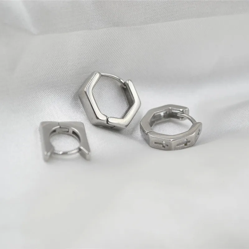 50pcs/lot  Silver All  Stainless Steel Punk Cross Ear Piercing Ring Earring Cartilage Helix Rings Ear Body Piercing