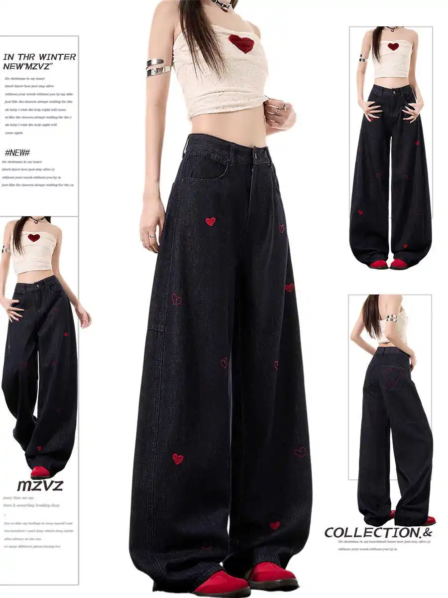 

Blue Women Jeans High Waist Fashion American Vintage Streetwear Y2K NEW Wide Leg Jean Female Denim Trouser Baggy Denim Pants