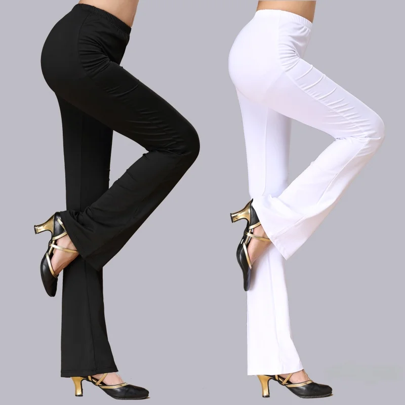 Women's Latin Dance Skirt Pants Long Dance Pants Square Dancing Clothing Polyester Fabric mid Waist Flared Legs  Color