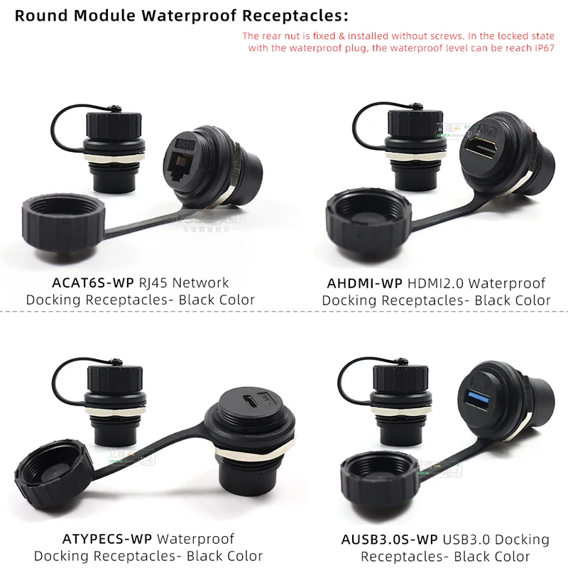 Круглая розетка AVSSZ, USB3.0 2.0, Type - C, HDMI 2.0, CAT6A CAT6 Сетевой разъем RJ45, высокоскоростная передача данных, пылезащитный модуль