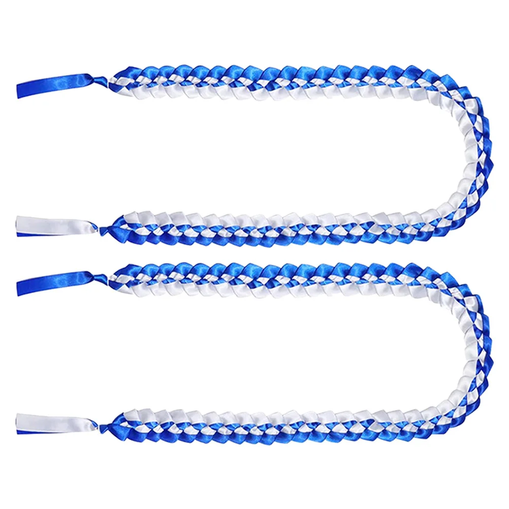

2pcs Graduation Lei Necklace Braided Honor Cord Soft Ribbon Garland For Ceremony Party Decoration Grad Neck Accessory