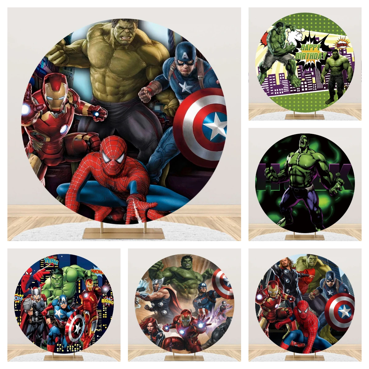 Iron Man Birthday Decoration Party Props Round Photo Backdrop Background For Photography Super Hero Baby Shower Hulk Photozone