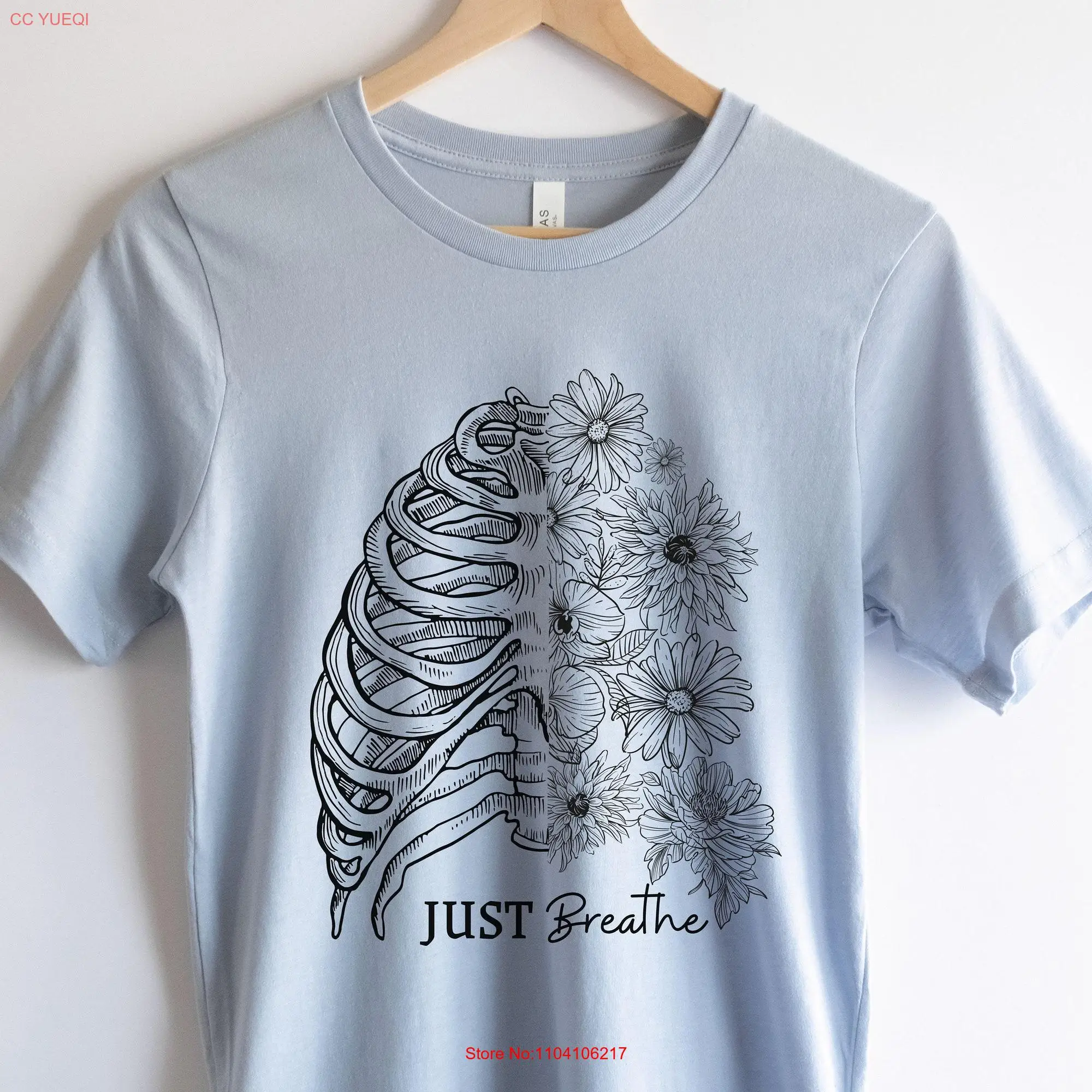 Just Breathe Breathwork T Shirt Skeleton Ribcage Floral Mindful Breathing Minimalist Victorian Goth