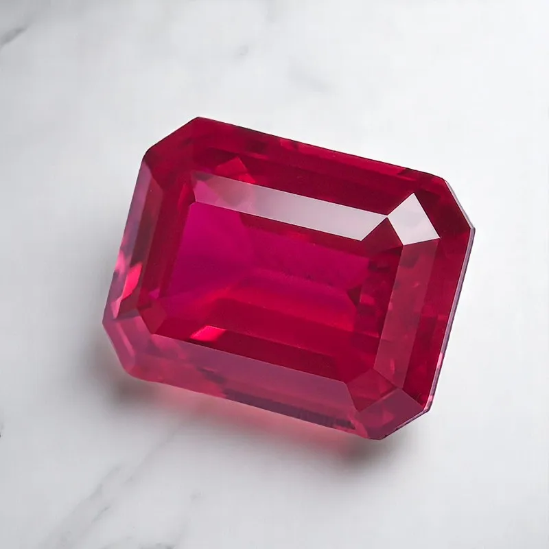 Lab Grown Ruby Emerald Cut Pigeon Blood Red VVS1 Gemstone Charms DIY Top Jewelry Making Materials Selectable  Certificate