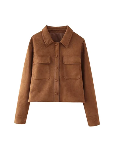 Chaqueta marrón ajustada para mujer, versátil, informal, estilo americano, de alta gama, otoño e invierno, 2024