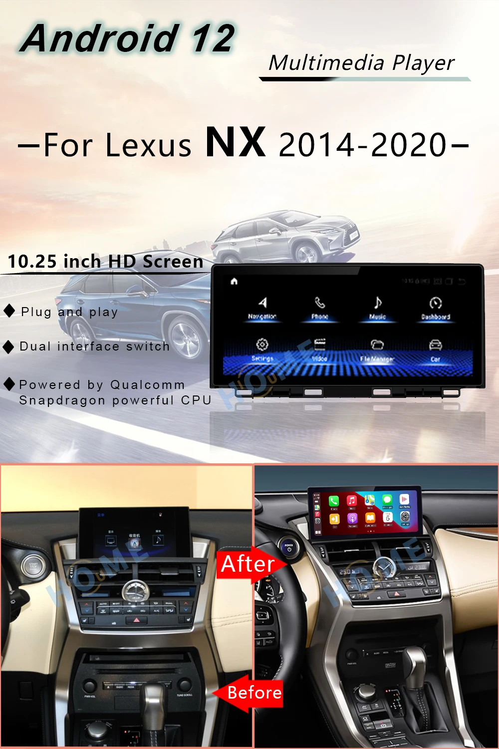 Car Radio CarPlay Qualcomm Android 12 GPS Navigation For Lexus NX NX200 NX200T 300h Multimedia Player Autoradio Stereo 14 - 2022