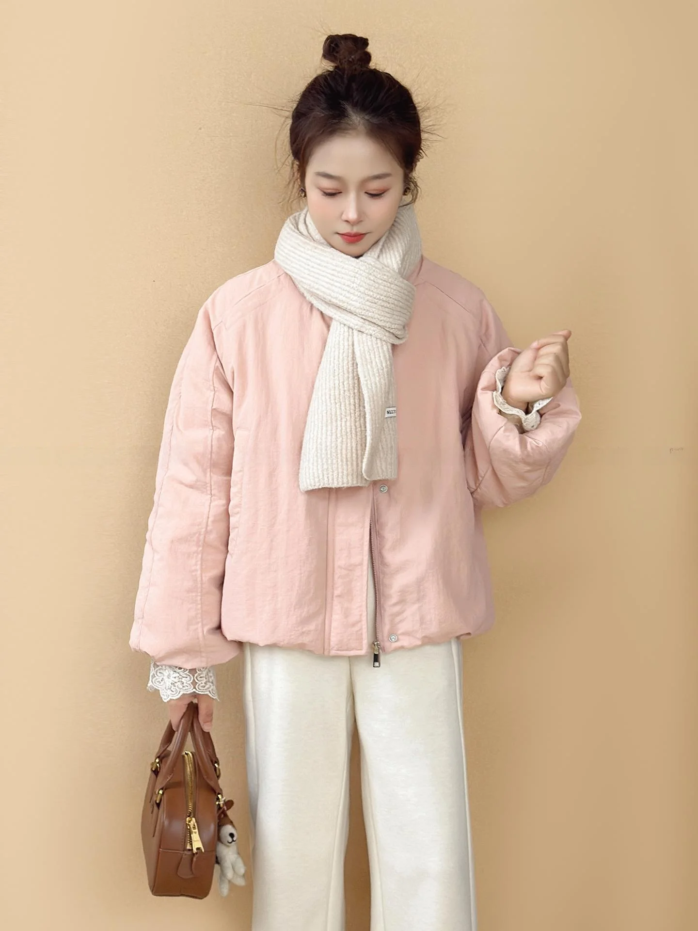 

ort Cotton Jaet Women's Warmth Bread Sle Korean Version Small Size Winter Commute Faion Thiened Long Sve Zipper