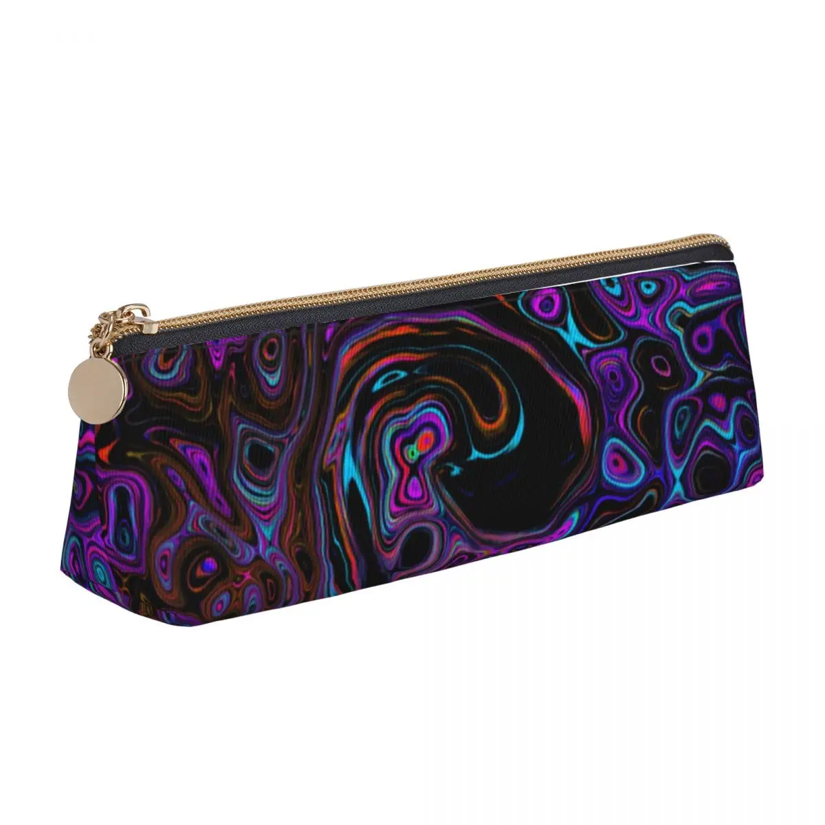 Retro Liquid Swirl Pencil Case Trippy Magenta PU Leather Pencil Pouch Girls Boys Retro School Pencil Cases Stationery Organizer